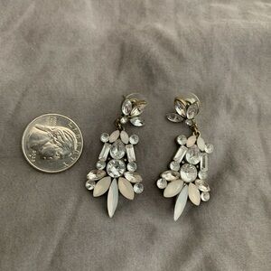 Drop statement earrings, pink and silver rhinestones